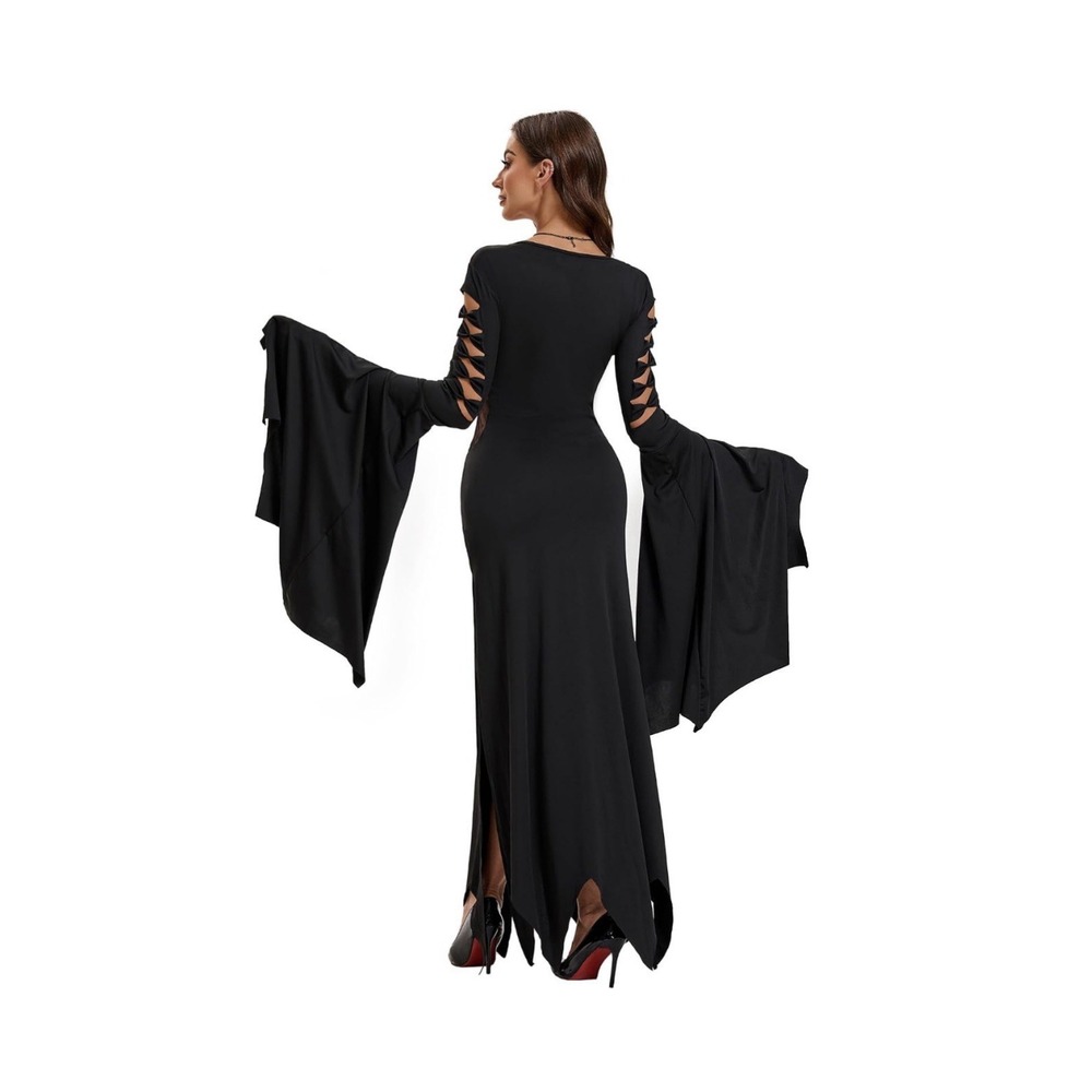 Women's Morticia Style Long Black Gothic Vampire Costume Dress XL NWT